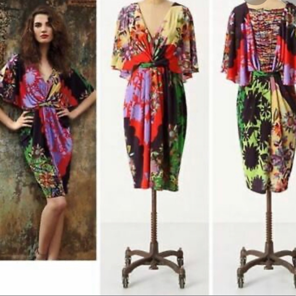 Ranna Gill Anthropologie V-neck Woven Back Sheath Dress Size Medium